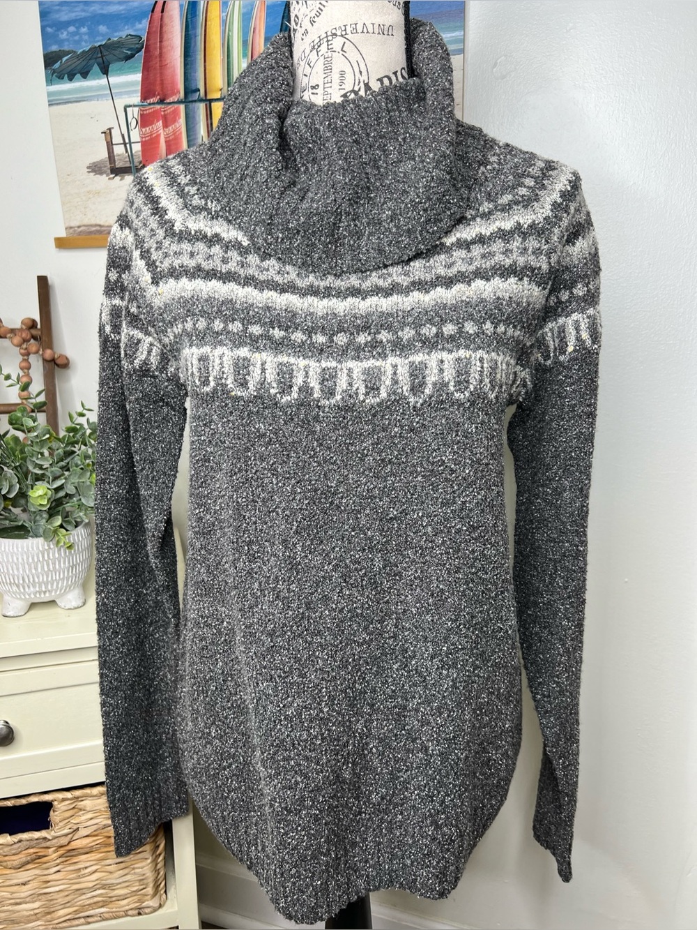 Brand New-Columbia Nubby Trimmed Cowl Neck Sweater